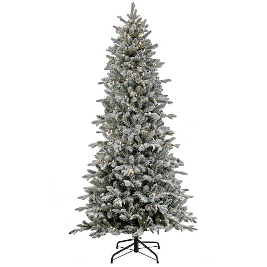 7ft. Pre-Lit Snowy Calton Pine Artificial Christmas Tree, Warm White LED Lights